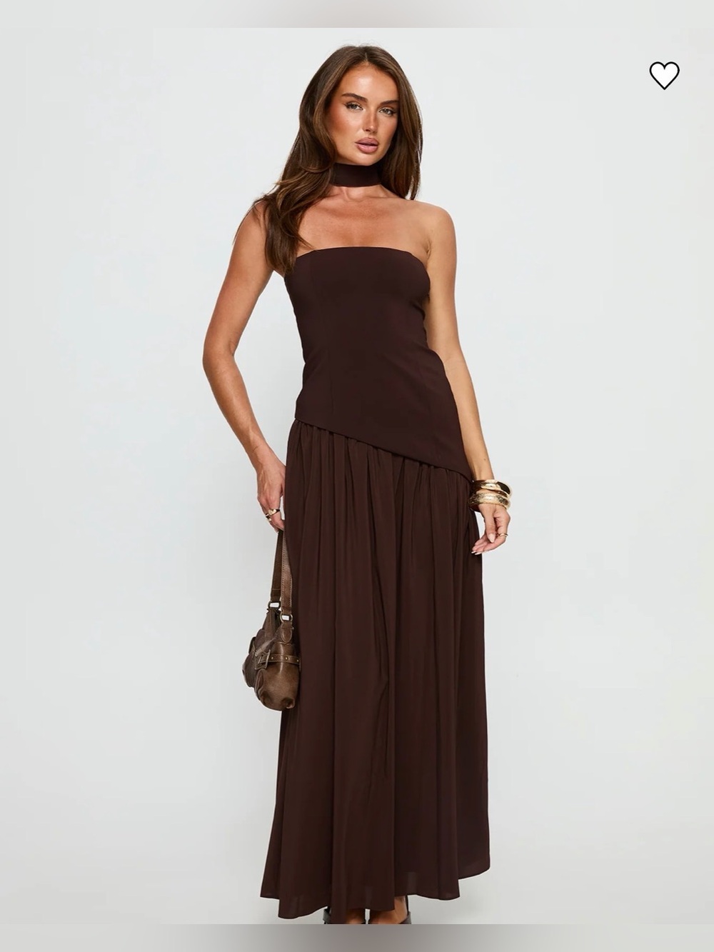 Odela Strapless Drop Waist Maxi Dress Chocolate Size 4